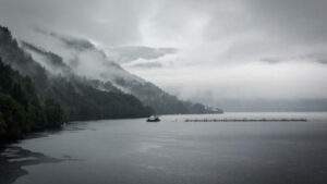 Fish farm in a cloudy environment in Norway