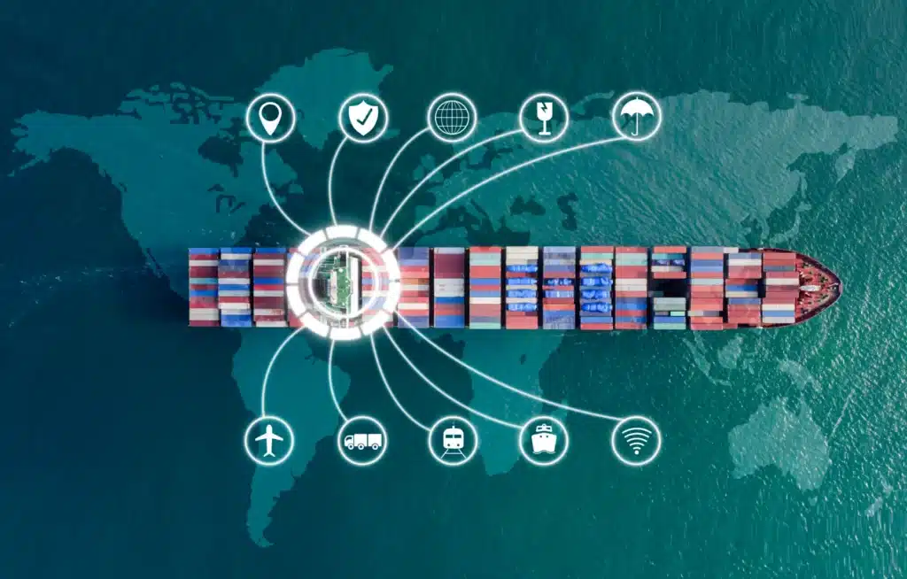 Containerskip med global illustrasjon