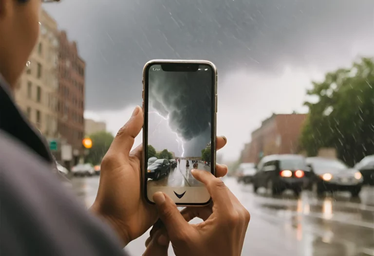 The Digital Journey in Emergency Preparedness 13 En storm i en by. iPhone-bruker dokumenterer hendelsen med RAYVN