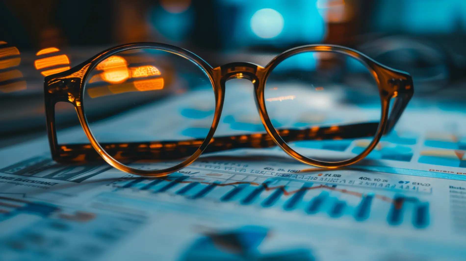 Briller på toppen av en finansrapport