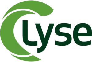 The official logo for the company Lyse. It features an abstract circular icon made of overlapping, curved shapes in shades of pink and purple. This icon is positioned to the left of the wordmark "LYSE," which is written in a bold, capitalized, dark gray sans-serif font. The entire logo is on a plain white background.